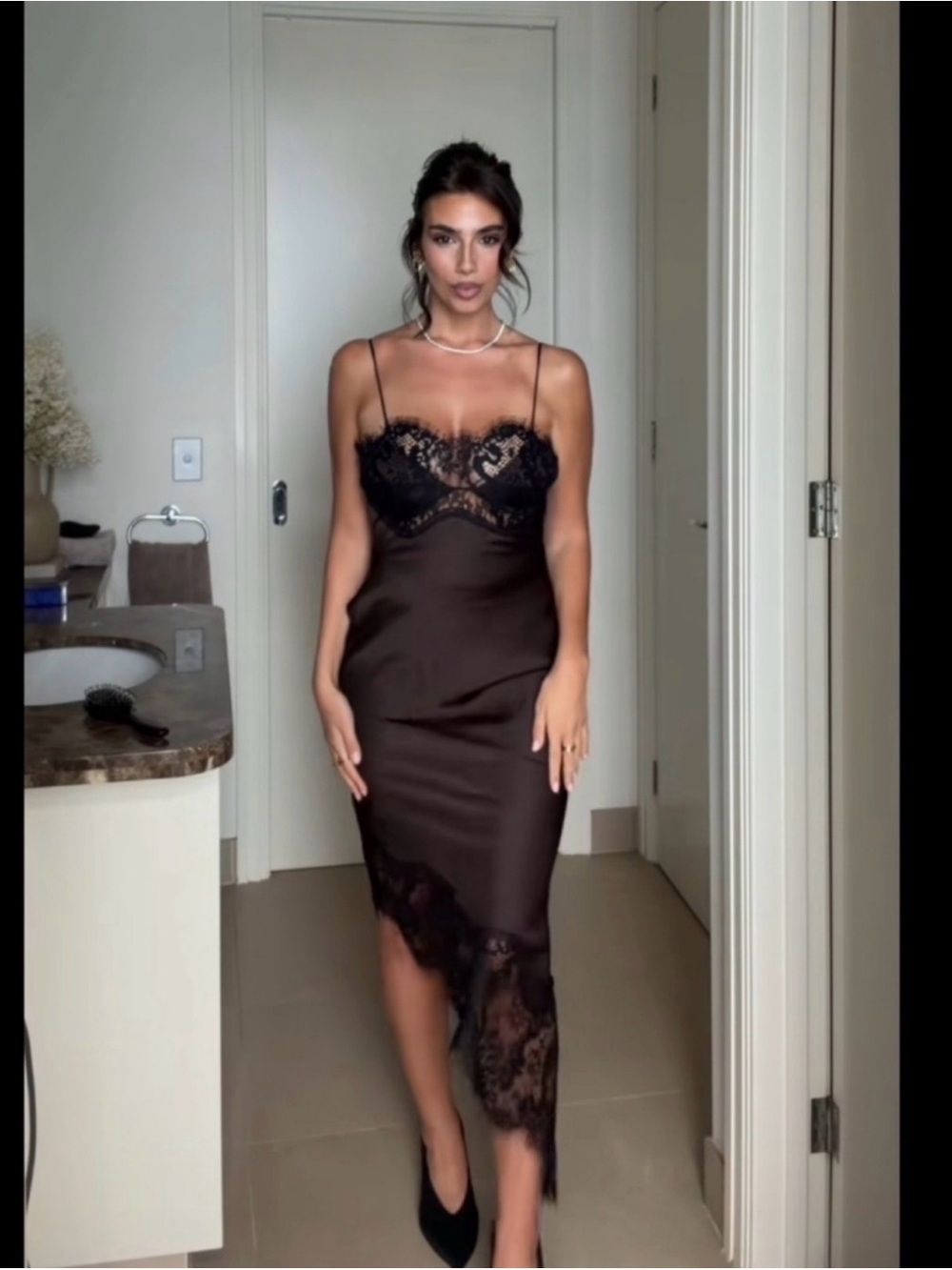 Zara Asymmetric Satin Dress with lace - Picture 2 of 10